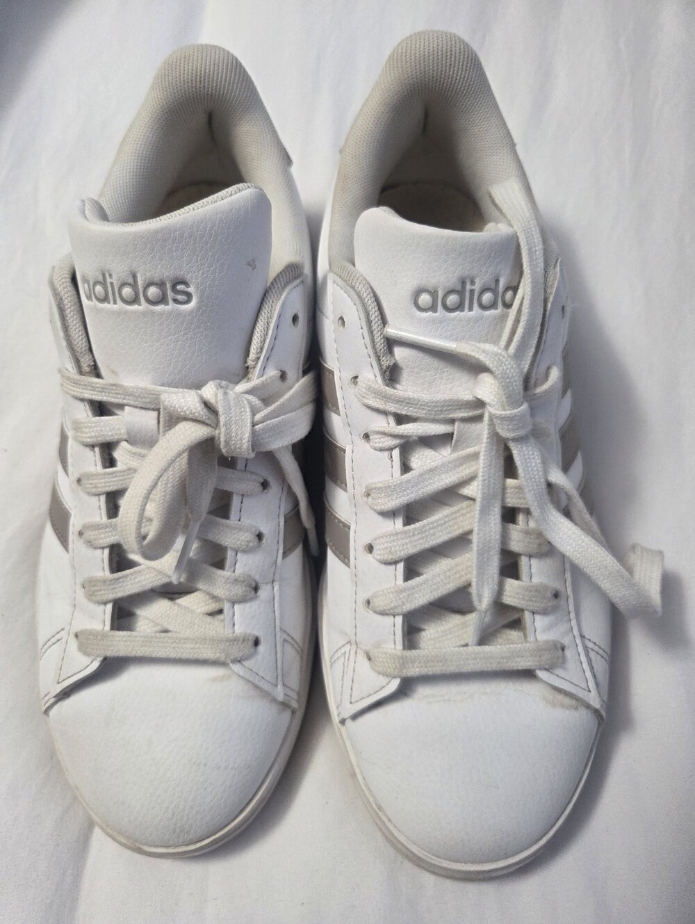 adidas White Sneakers with Silver Stripes